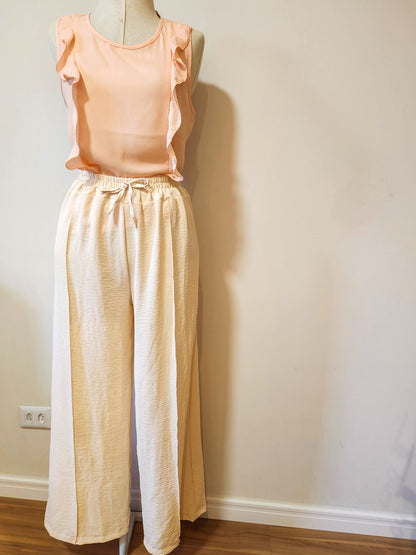 Calça Rosa Boneca Pantalona Creme