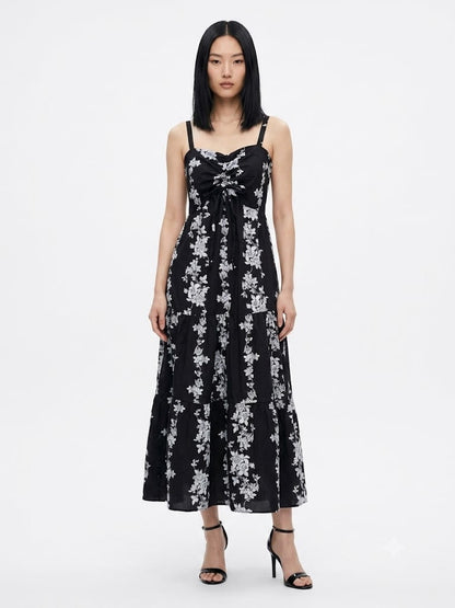 Vestido JMS Floral Branco e Fundo Preto