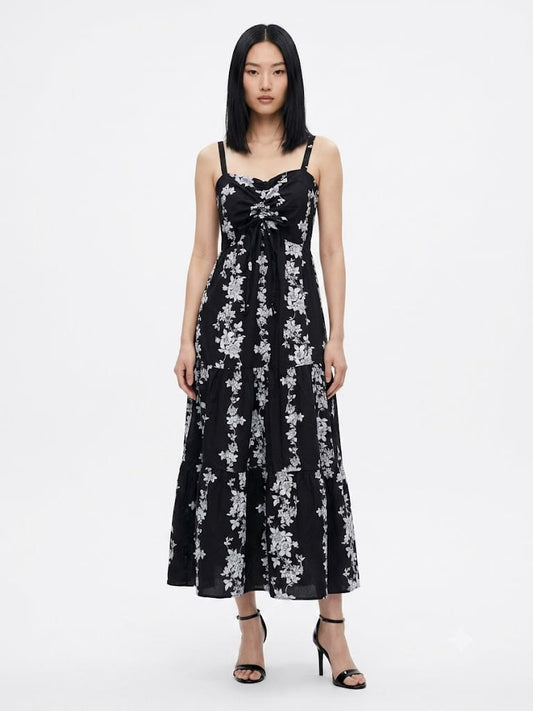 Vestido JMS Floral Branco e Fundo Preto
