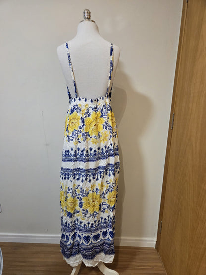 Vestido Farm Floral Amarelo com Azul