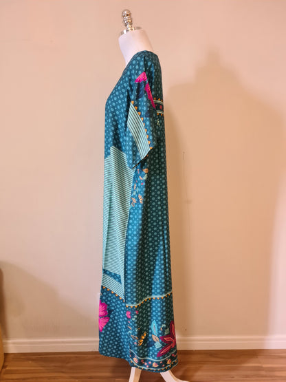 Vestido Upcycling Farm Longo Estampa Azul