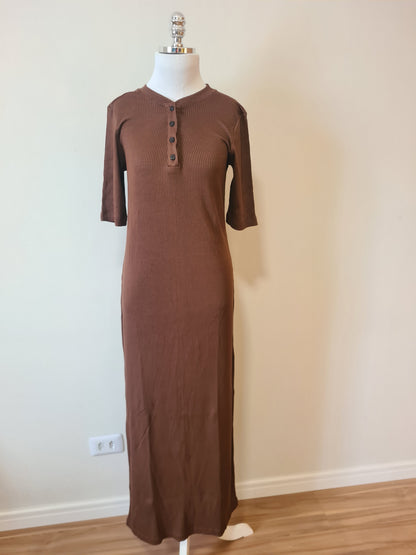 Vestido Calvin Klein Midi Canelado Marrom
