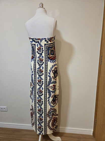 Vestido Farm Floral Azul e Vermelho Canelado