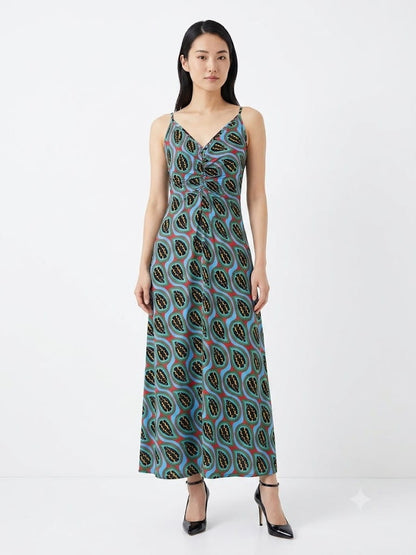 Vestido Farm Urucum Longo com fundo Azul