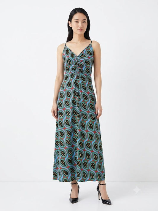 Vestido Farm Urucum Longo com fundo Azul