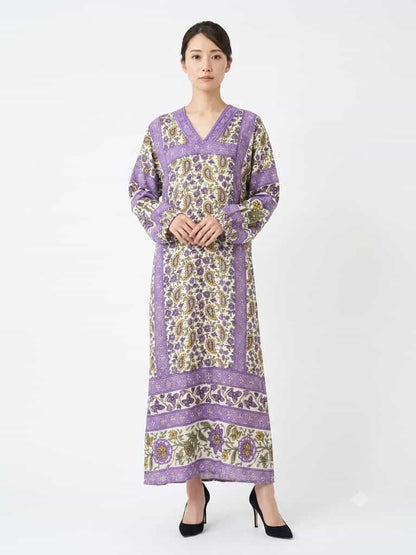 Vestido Farm Cropped Estampa Nadya Roxo e Offwhite