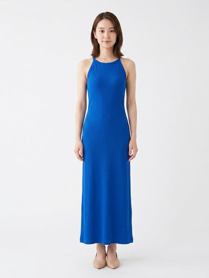 Vestido Farm Azul Liso Canelado