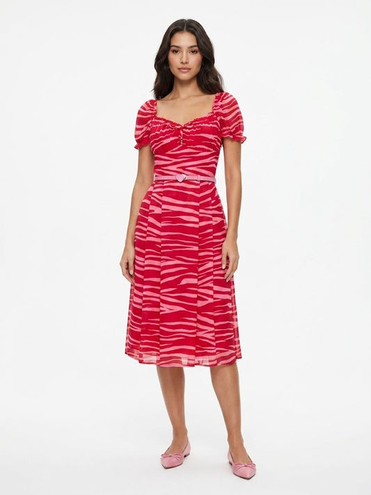 Vestido Antix Midi Bagatelie Rosa e Vermelho