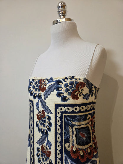 Vestido Farm Floral Azul e Vermelho Canelado