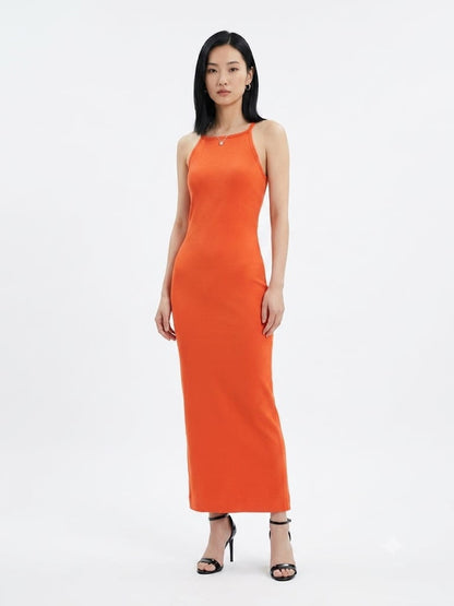 Vestido Farm Laranja Liso Canelado