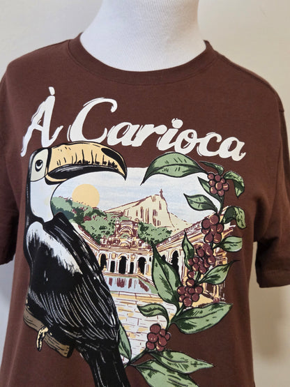 Vestido Longo Farm T-Shirt Franjas À Carioca Marrom