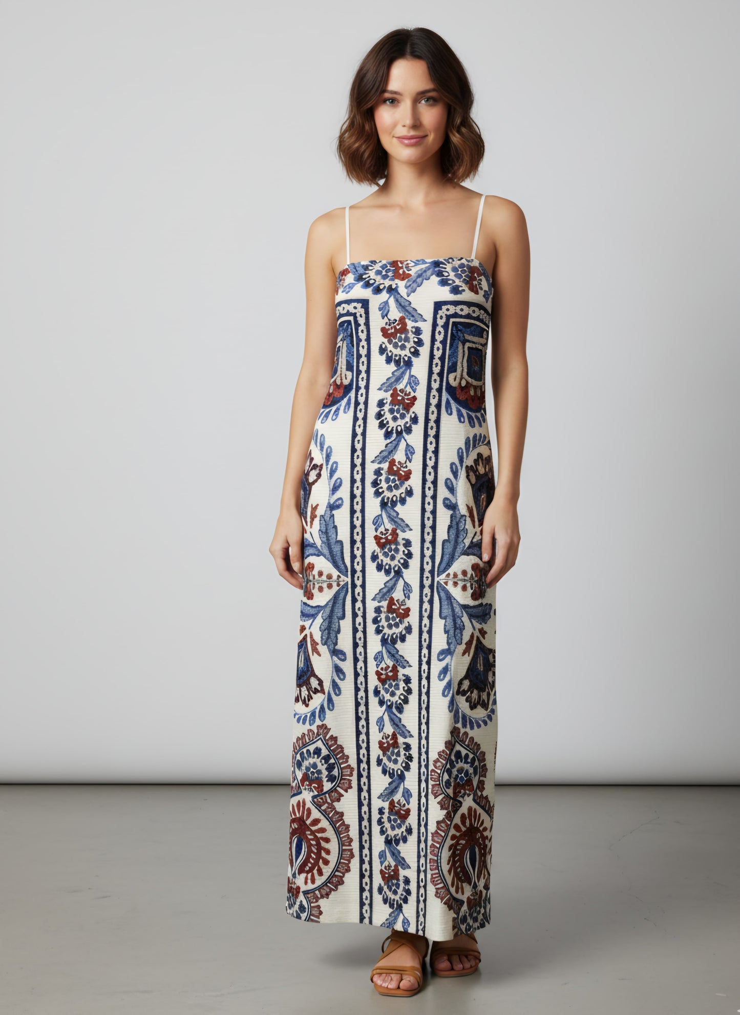 Vestido Farm Floral Azul e Vermelho Canelado