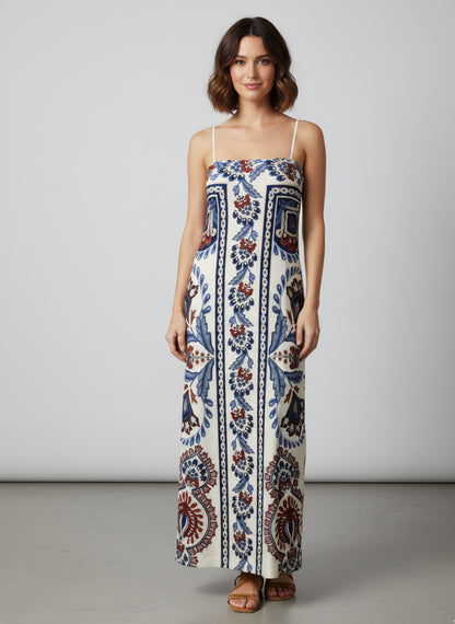 Vestido Farm Floral Azul e Vermelho Canelado