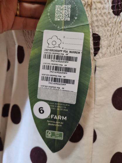 Vestido Farm Cropped Poá Marrom