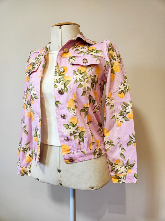 Jaqueta Antix Jeans Rosa com Laranjas