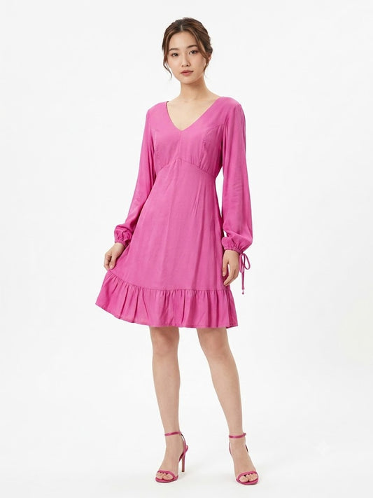 Vestido Mercatto Rosa Liso Manga Longa