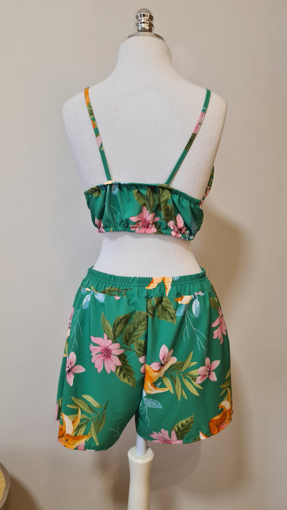 Trijunto  Rosa Boneca Verde Floral Tropical